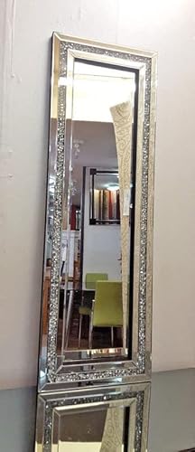 DEENZ Rectangle Gatsby Crushed Diamond Crystal Glass Silver Frame Bevelled Wall Mirror 120x40cm Can be Hang Both Way - Image 9