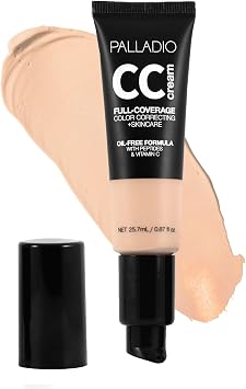 Palladio Full-Coverage Color Correction CC Cream, Oil-Free with Peptides & Vitamin C, Best for Correcting Redness and Uneven Skin Tone, Buildable Foundation Coverage Fair 12W, Warm Undertone