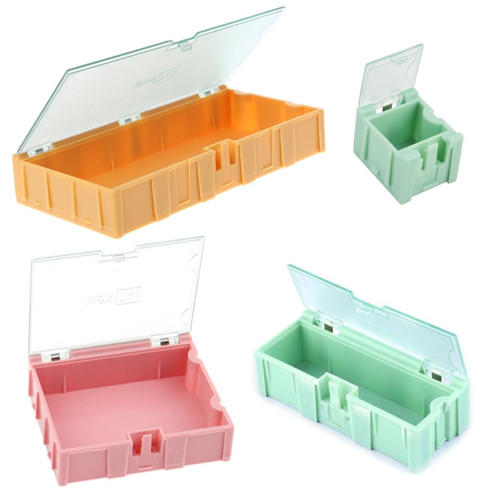 SEIWEI 4 Pcs Mini Plastic Storage Box, Jewelry Storage Container Table Organizer Desktop Storage Box for Bedroom Kitchen Office School (4 Sizes)