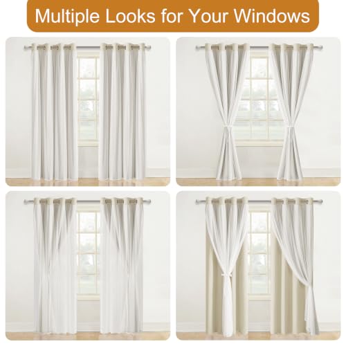 Image of DWCN Blackout Curtains with Sheer Overlay 63 Inch Long, Light Beige, 2PCS | Mix & Match Double Layer Window Panels for Bedroom Living Room Drape, Grommet Top, 52 inch Wx63 inch L