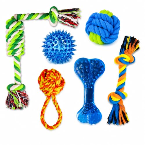 Image of Dog Rope Toys for Large /Medium Aggressive Chewers Tough Rope Chew Toy with Easy Hold Handle, Indestructible Natural Cotton Tug Rope (Pack of 6)