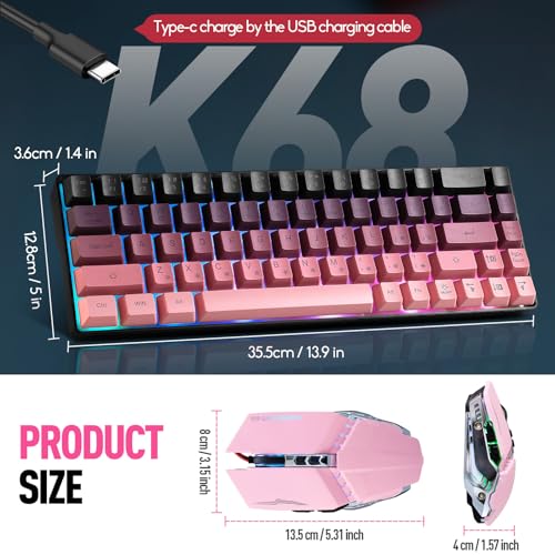Image of Guiheng Wired 60% Gaming Keyboard and Mouse Combo, Ultra-Compact 61 Keys RGB Backlit Mini Keyboard, Lightweight 3200 DPI Optical, Wired Gaming Set for Windows,PC, MAC PS5 Xbox Gamer(BlackBerry Pink)