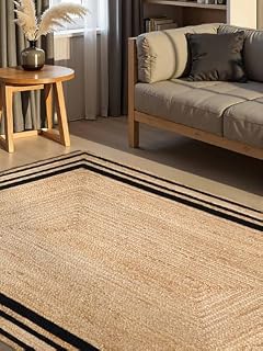 Hanse Home Looma - Jute Teppich, Natürlich & Handgemacht, Naturteppich Robust mit Bordüre, Boho Look Wohnzimmerteppich für Wohnzimmer, Schlafzimmer, Esszimmer, Flur - Natur Gold Schwarz, 80x150 cm