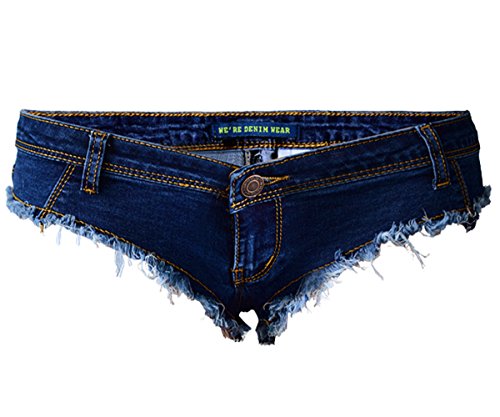 Cresay Women Sexy Thong Cheeky Jeans Shorts Mini Hot Pants-36 Blue