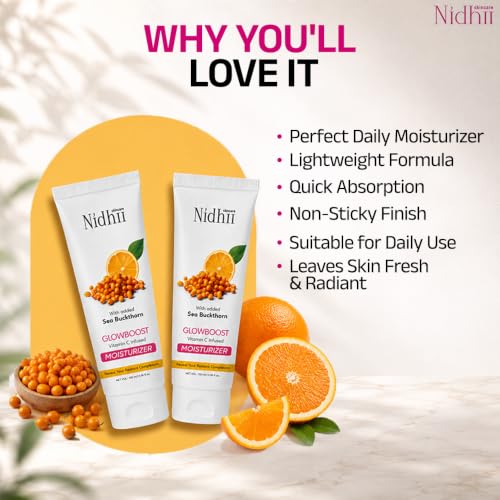 Image of Vitamin C Moisturizer | Vitamin E & Seabuckthorn | Lightweight, Oil-Free Face Moisturizer | Brightening & Deep Hydration | With Niacinamide & Shea Butter | For All Skin Types Men & Women | 100 ml Pack pf 2
