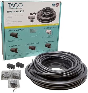 Black Taco V11-3447BWK50-2 Flex Vinyl Rub Rail Kit W/White Insert Marine RV Boating Accessories