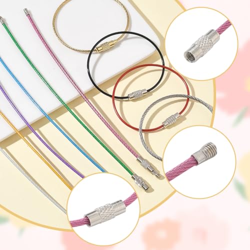 Image of SUNNYCLUE Stainless Steel Loops Wire Keychain Cable Large Key Rings Key Chain for Luggage Tags Key Tags Keyrings Kitchen