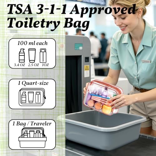 CHICAUP 6 Pieces Clear Makeup Bags Bulk TSA Approved Toiletry Bag for Travel PVC Waterproof Clear Cosmetic Pouch with Zipper for Men and Women Carry-on Travel Essentials (Brown) — view 3