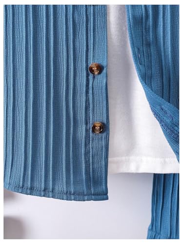 Image of SweatyRocks Boy's 2 Piece Summer Vacation Outfits Short Sleeve Collar Button Down Shirt and Shorts Clothing Set