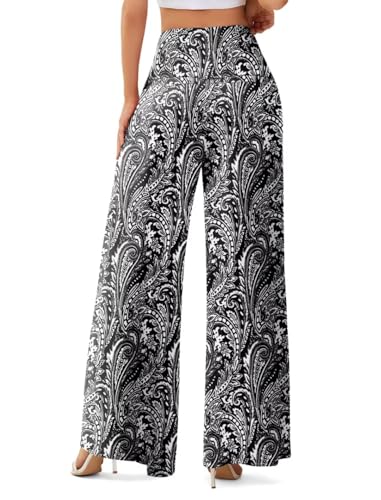 JZC Women's Palazzo Lounge Pants Stretchy Wide Leg Casual Pants Comfy High Waist Flowy Pants S-3XL