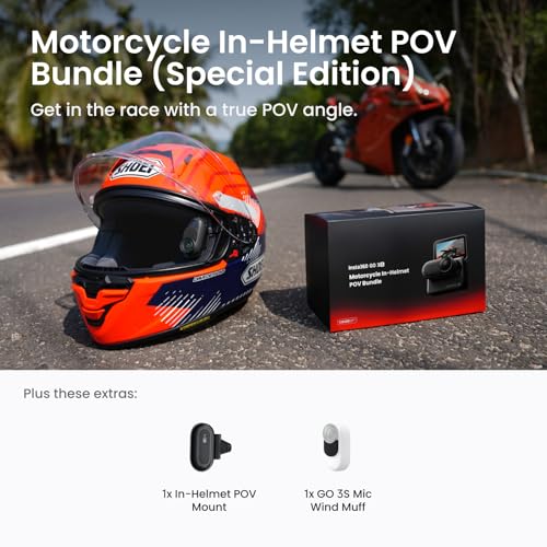 Image of Insta360 GO 3S Motorcycle in-Helmet POV Bundle Special Edition - 4K Tiny Portable Vlogging Camera, Hands-Free POV Cam, Stabilization, 140 Min Battery Life, 10m Waterproof, Action cam for Moto, Sport