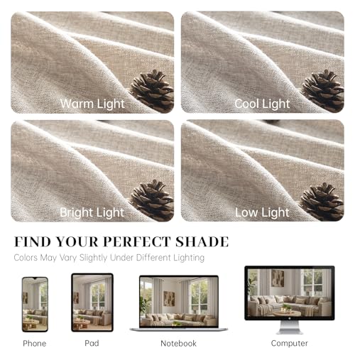 Topfinel Gardinen Vorhänge mit Ösen, Vorhang Leinen 140x245cm (BxH), Halbtransparent Gardine Leinenoptik Modern für Wohnzimmer Schlafzimmer Kinderzimmer 2er Set Taupe