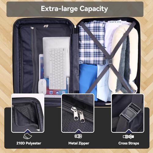 Hoteel Luggage Sets 3 Piece Expandable (4-YEARS WARRANTY) ABS+PC Hardshell Carry On Luggage Airline, Carry on Suitcase with Spinner Wheels & TSA Lock for Travel, Business, Black (20in/DB/TB)4