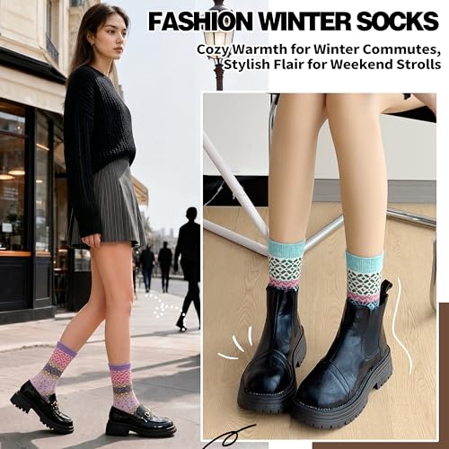 Image of Sandsuced 5 Pack Merino Wool Boot Hiking Socks for Women Warm Winter Thick Thermal Cozy Work Soft Ladies Socks