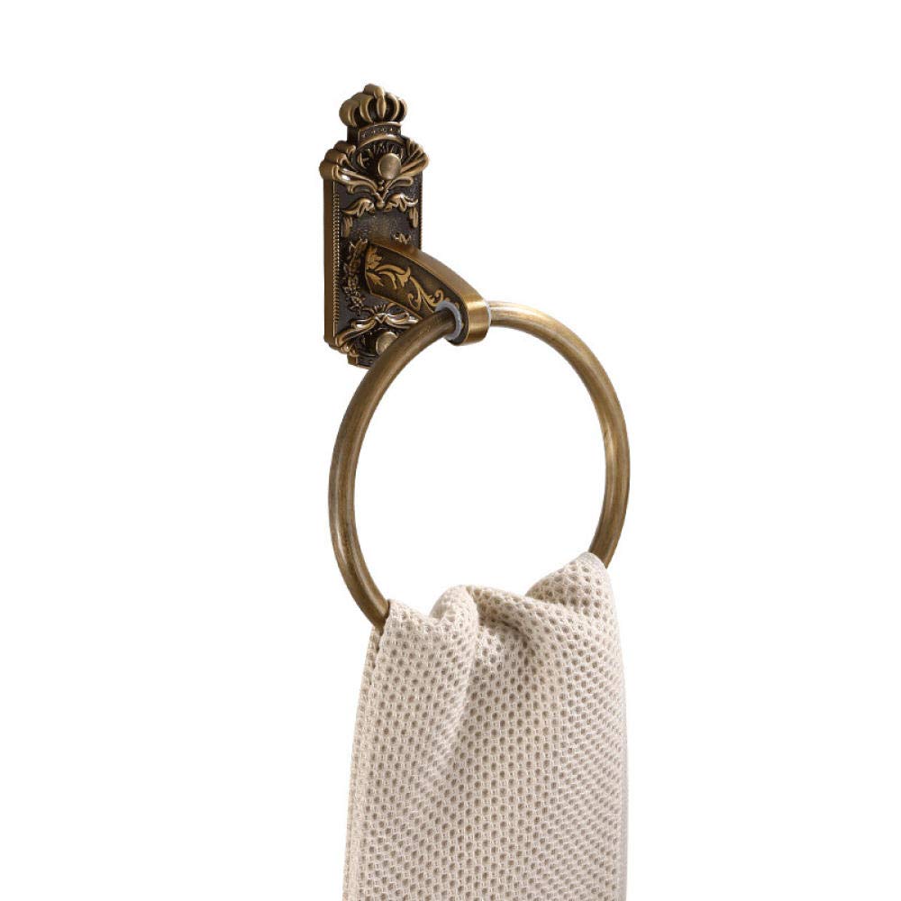 Toallero montado en la pared, Anillo for toallas de baño, Toallero de baño de color latón antiguo tallado redondo montado en la pared de aluminio macizo montado en la pared Accesorios de baño clásicos