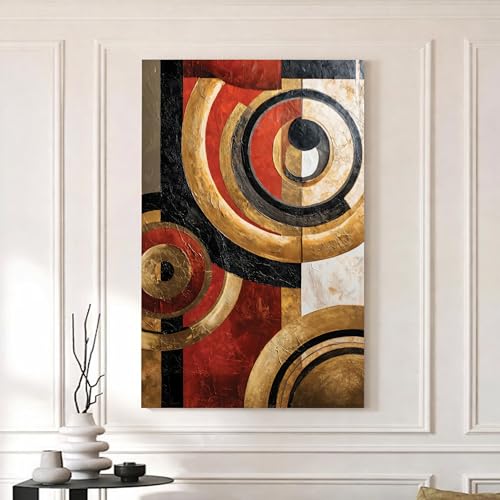 Image of Abstract Metallic Circle Stretched Canvas Painting For Living Room | Luxury Geometry Orbital Stretched Canvas Wall Art For Livingroom Home Decor, Bedroom, Hallway's, Office, Hotel - 56x86 cm