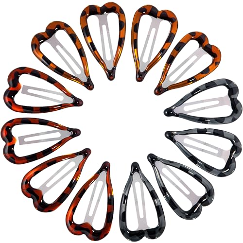 Barrettes à cheveux en métal en cœur lot de 12 pinces antidérapantes motif écaille de tortue