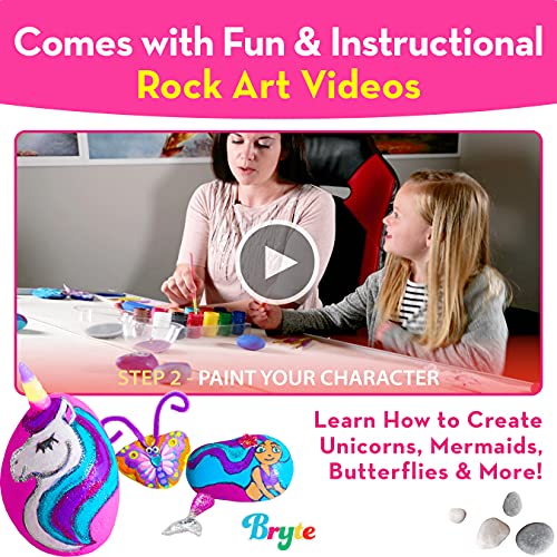 Rock Painting Kit for Kids with Unicorn Horns, Mermaid Tails and Butterfly Accessories - Includes Step-by-Step Rock Art Lessons for Girls and Boys All Ages - Arts and Crafts Paint Kits Gifts and Toys