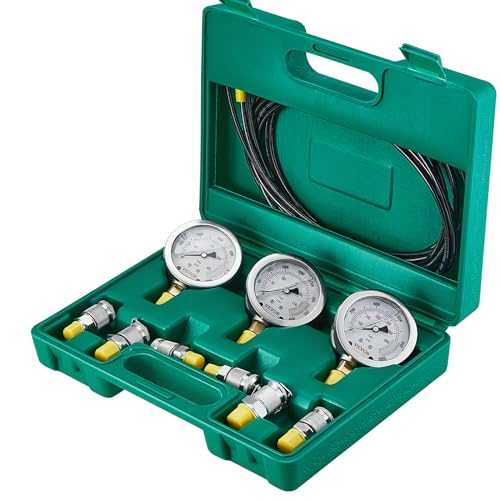 VEVOR Hydraulikdruck-Testset, 250/400/600 bar, 3 Messgeräte, 6 Testkupplungen, 3 Testschläuche, Bagger-Hydraulik-Testmanometer-Set mit Tragbarer Tragetasche für Bagger, Traktoren, Baumaschinen