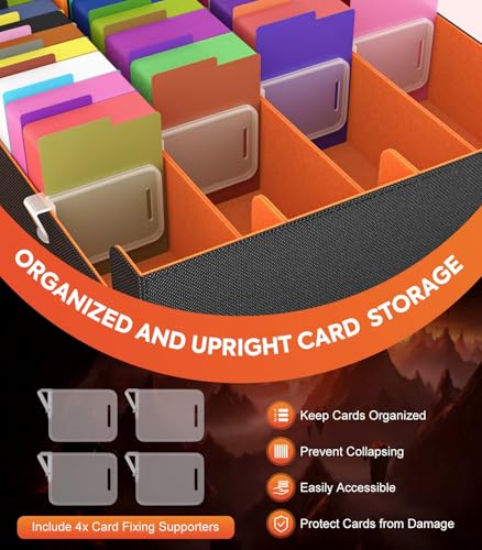 Image of MoKo Trading Card Storage Box, 3000+ MTG Deck Box with 24 Colorful Dividers & 4 Card Supporters, Commander Card Deck Case Fits for Magic Game Cards, YugiOh, TCG, PTG and Sport Cards, Orange