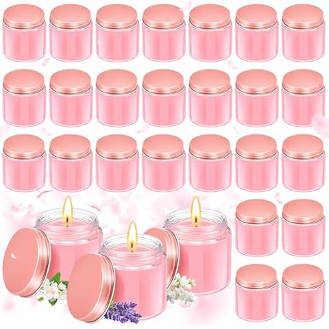 Conelist 24 Pcs Mini Mason Jar Candles Bulk 4 oz Scented Wax Candles Gift Small Soy Scented Candles with Lid Party Favor for Birthday Baby Shower Wedding, Freesia, Jasmine, Lavender(Pink, Rose Gold) Cover