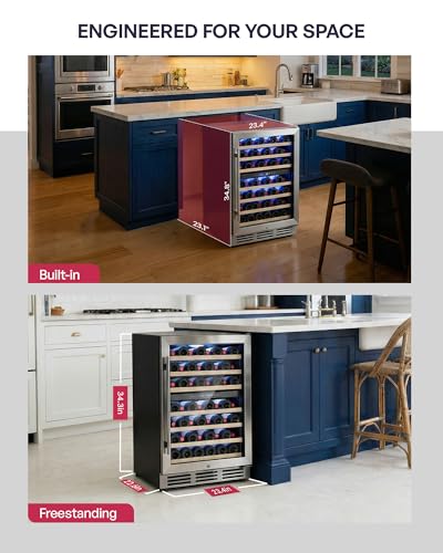 Icyglee 24 inch Wine Fridge Cooler, 54 Bottle Dual Zone Wine Fridge, 40-65°F Built in&Freestanding Under Counter Wine Refrigerator with glass door, Wine Cooler for Home Office, Safety Lock - Thumbnail 4