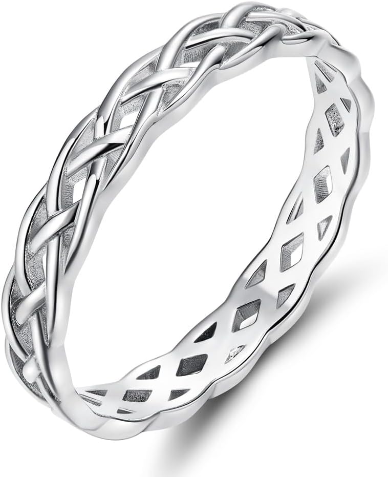 EAMTI 4MM Wedding Bands for Women Celtic Knot S925 Sterling Silver Wedding Rings Eternity Band Rings Size 3-11