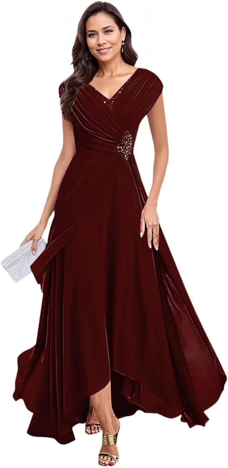 V Neck Wedding Guest Dresses Elegant Mother of Bride Dress for Women Long Chiffon Formal Wedding Party Gowns