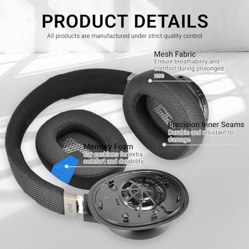 1 Paar Ersatz Ohrpolster für JBL E65 (E65BTNC)/Live 650 (650NC 650BTNC)/Live 660 (660NC 660BTNC)/Duet NC Kopfhörer, Weicherem Leder und Memory-Schaum, Ersatz-Ohrpolster (Net Schwarz)