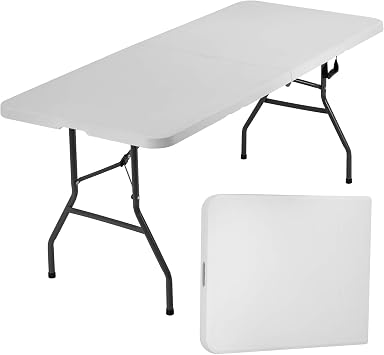 6 Feet Folding Table,Heavy Duty Portable Folding Table with Built in Handle&Steel Legs,Perfect for Indoor,Outdoor,Party, Dining,BBQ,Wedding,Picnic Camping,Utility,TemporaryWhite