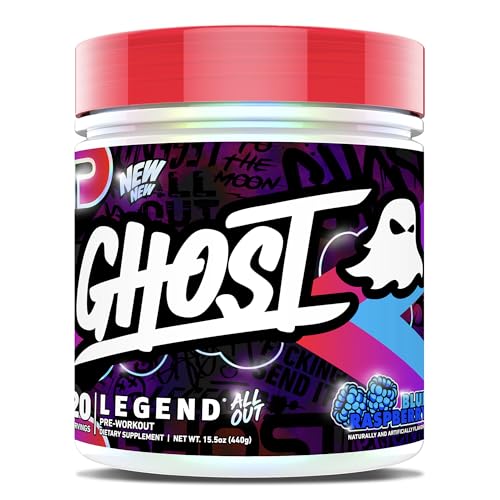 Image of GHOST Legend All Out Pre-Workout Powder, Blue Raspberry - 20 Servings - Pre-Workout Supplement for Men & Women - Energy & Pumps - Caffeine, Citrulline, Beta Alanine, Betaine, NO3-T - Sugar Free