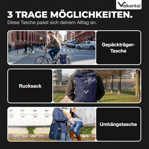 Valkental® - 3in1 Fahrradtasche Pro - Das Original - Hochwertiges Nylon - 23L Volumen - Geeignet...