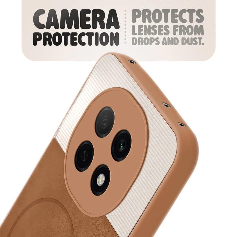 Image of Bintage case Dual-Leather Macc-Safe Design Phone Case| Soft Touch Finish | Full Camera Protectection Back Cover Compatible for Oppo CPH2705 /Oppo F29Pro 5G - White & Nut Brown