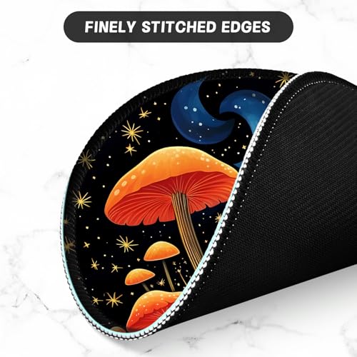 ITNRSIIET Round Mouse Pad with Stitched Edge Premium-Textured Waterproof Non-Slip Rubber Base Desktop Protection Mat Diameter 8.7 inches, Cat and Mushroom