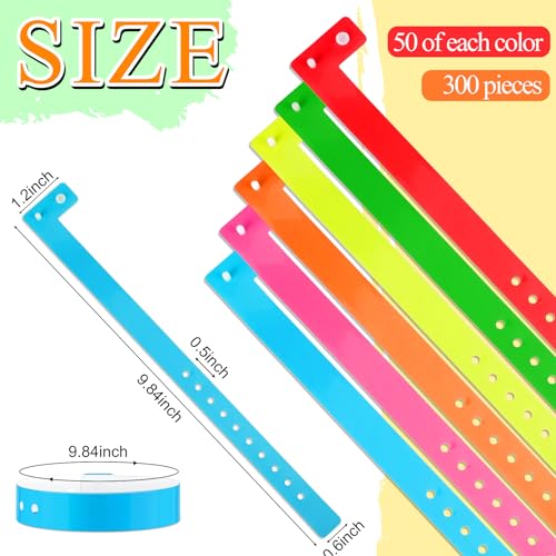Image of Henoyso 300 Pcs Assorted Colors Plastic Wristbands for Events Vinyl Waterproof Pool Wristbands Neon Color Plastic Bracelet for Party Events Arm Band Identification for Concerts Carnivals