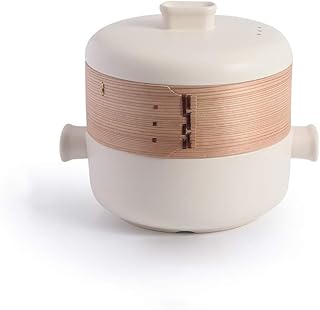 Ceramiczne naczynie do zapiekania z pokrywką parową i możliwością układania w stos, odporne na wysokie temperatury naczynie gliniane, z dwoma uchwytami, kolor biały, 2,64 litra