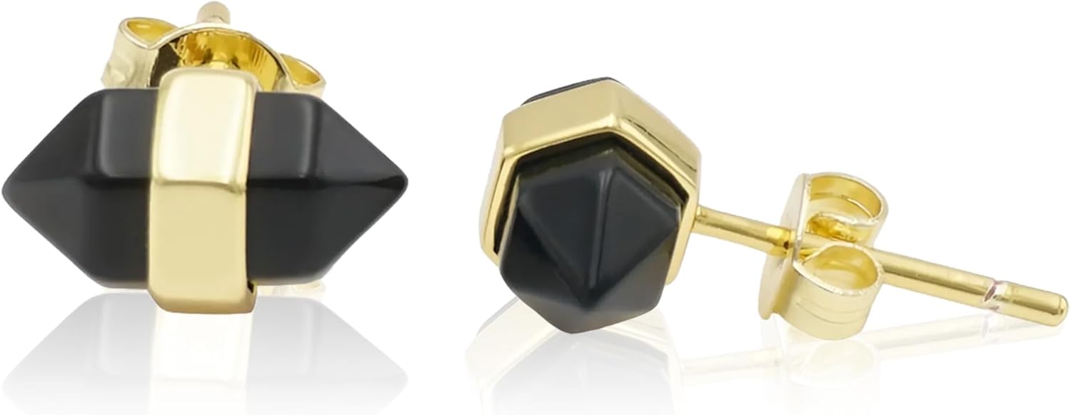 MARMANUEL - Natural Stone Earrings, Classy Stud Earrings for Pierced Ears, Women’s Earrings Made of Durable Brass, Stylish 14kt 0.5 Microns Gold/Silver Plated Jewelry