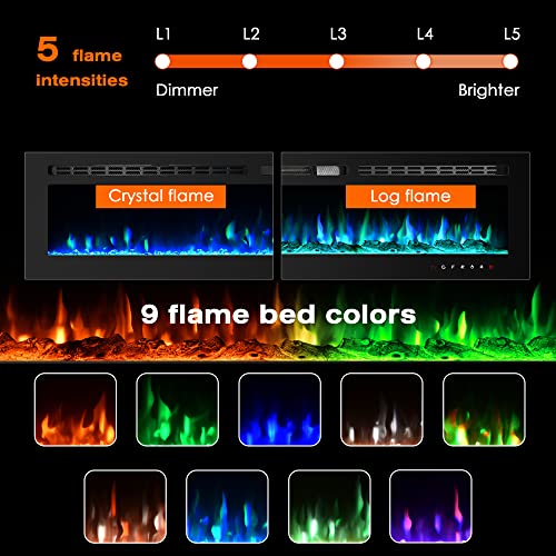 Paolfox 70 Inch Electric Fireplace Insert,Electric Fireplace Wall Mounted,Wall Fireplace Electric With Remote Control,Linear Fireplace,Led Fireplace,Electric Fireplace Recessed,9 Flame Colors… #TOP2