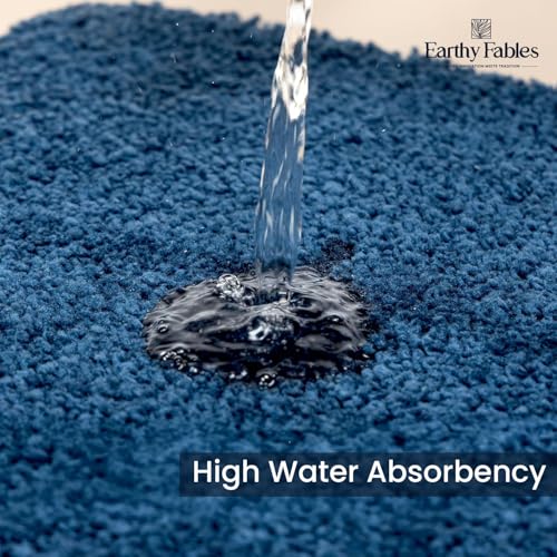 Image of Earthy Fables Soft Microfiber Bath Mat - Cut Pile, Quick Dry, Anti-Skid, Water Absorbent, Non-Slip, Machine Washable Floor Rug, Shower Mat, Door Mat for Bathroom, Bedroom, 60x40 cm - Navy Blue