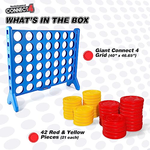 Image of Connect 4 Giant Edition Game - 4-Foot Jumbo Classic Four-in-a-Row Family Fun - Indoor & Outdoor Strategy Board Games for Adults & Kids - 42-Count Colorful Discs - Quick Assembly & Slide Release Reset