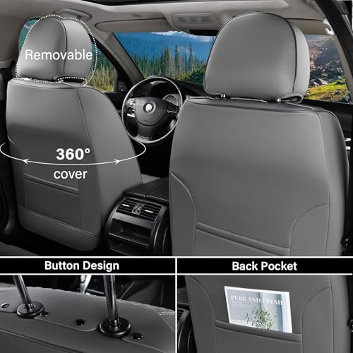 Image of Coverado Car Seat Covers Front Seats, 2 Piece Car Seat Protector with Removable Headrest, Nappa Leather Breathable Front Seat Cushion Side All Wrapped Universal Fit Truck Automotive Most Cars Gray
