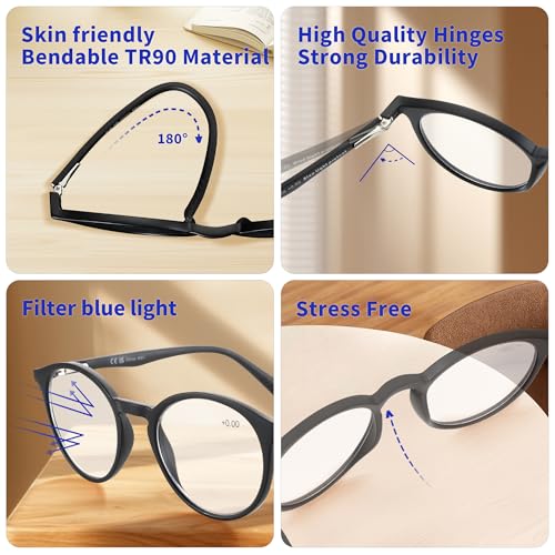 Image of BLUEMOKY Reading Glasses for Men and Women: Blue Light Round Classic Eyeglasses - Computer Readers Glasses