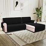 BellaHills Sofa Cover L Shape 2 Piece Couch Cover for Sectional Sofa Non Slip Corner Sofa Cover Water Resistant Chaise Sofa Cover for Dogs (Right Chaise Lounge + 3 Seater, Black)