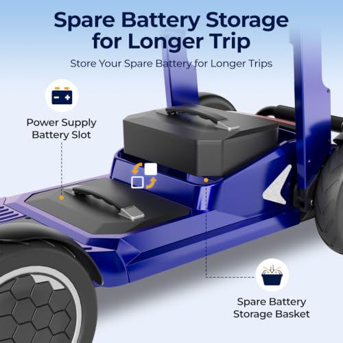 Image of Lightweight Mobility Scooter for Seniors & Adults - Airline & Cruise Approved, 45lb Portable Motorized Scooters with Dual Battery for 24.8 Miles Range, Pneumatic Tires, Blue