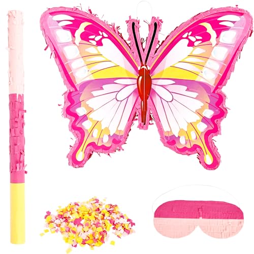 Piñata papillon avec bâton et bandeau pour yeux - Décoration anniversaire fille