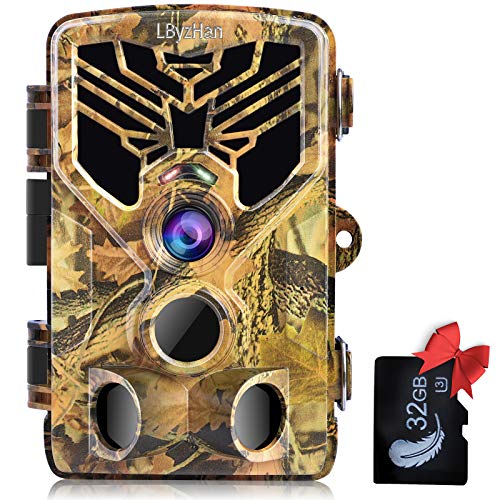 LByzHan Trail Game Camera 24MP 1080P Hunting Cam with 32GB TF Card Night Vision Motion Activated IP66 Waterproof 120° Detecting Range 2.0 TFT 44pcs IR LEDs 3 PIR No Glow 940nm for Wildlife Monitoring