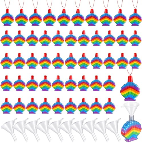 Mifoci 50 Pcs Shell Sand Art Bottle Necklaces Sand Art Kits for Kids Sand Art Containers with Funnels Plastic Sand Bottles for Boys Girls DIY Art Craft Party Supplies, Sand Not Included