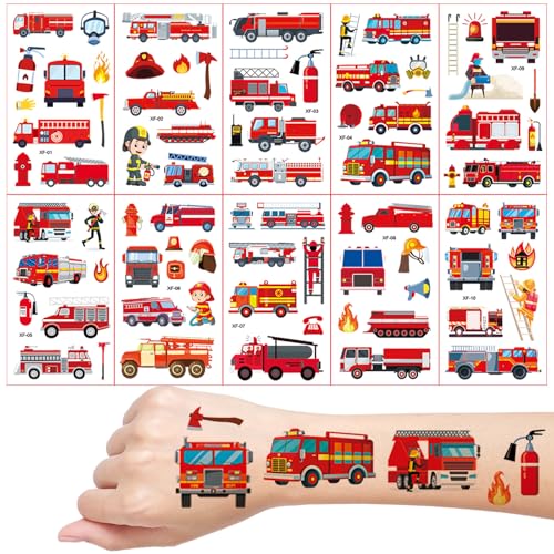 Feuerwehrauto Tattoos für Kinder, 10 Blätter...