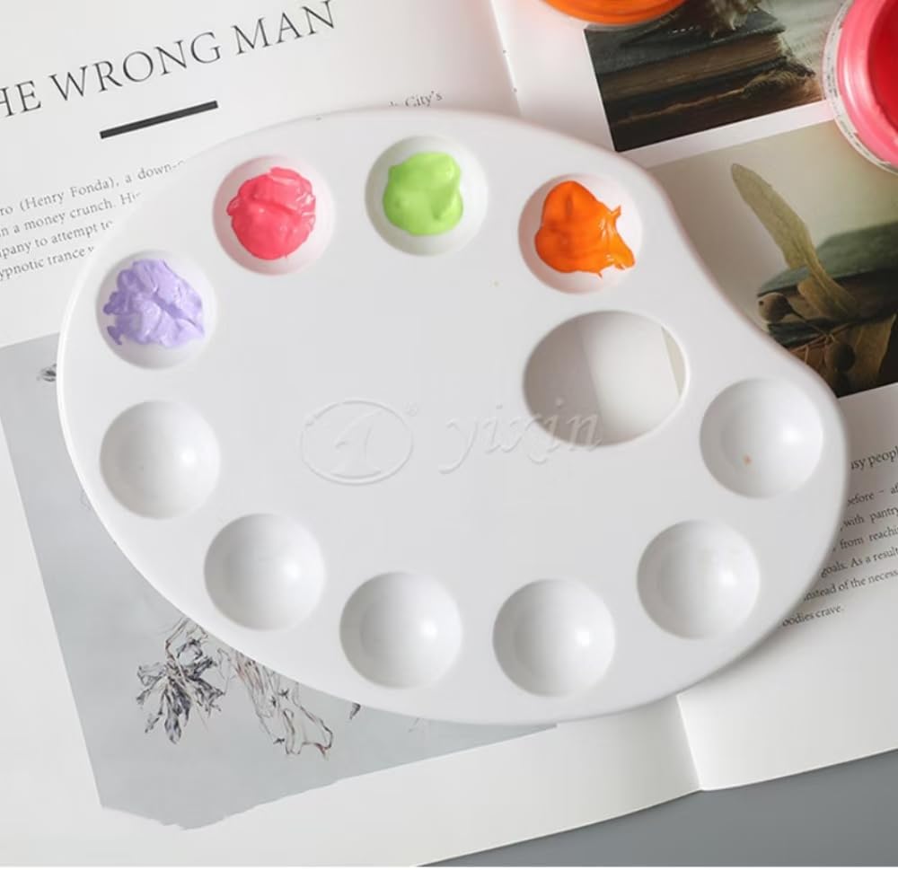 2PCS Paint Tray with Thumb Hole, Oval Plastic Paint Palette for Acrylic Oil Watercolor Gouache, Non-Stick Artist Palette Easy Clean, Art Supplies for DIY Craft Painting