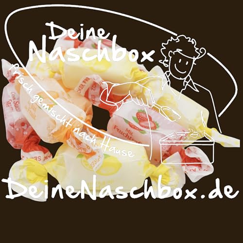 Deine Naschbox | Zuckerfreie Fruchtsaft Toffees | 500g Naschbox | XL Fruchtbonbon Großpackung | Kaubonbons | Zitrone Orange & Erdbeer Geschmack
